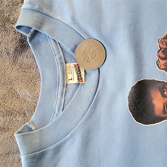 American Vintage Screen Stars Rene & Angela pastel blue band tee shirt | MENS L - Picture 3 of 9